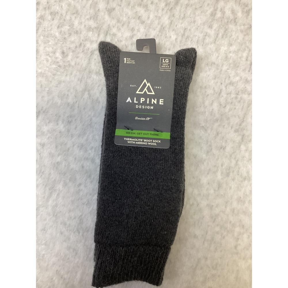 Alpine Design Mens Thermolite Merino Wool Blend Boot Socks Grey Large 1 Pair.